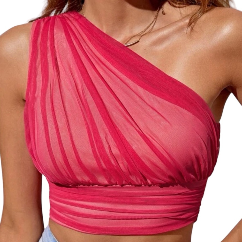 Pink lace one shoulder crop top-New!